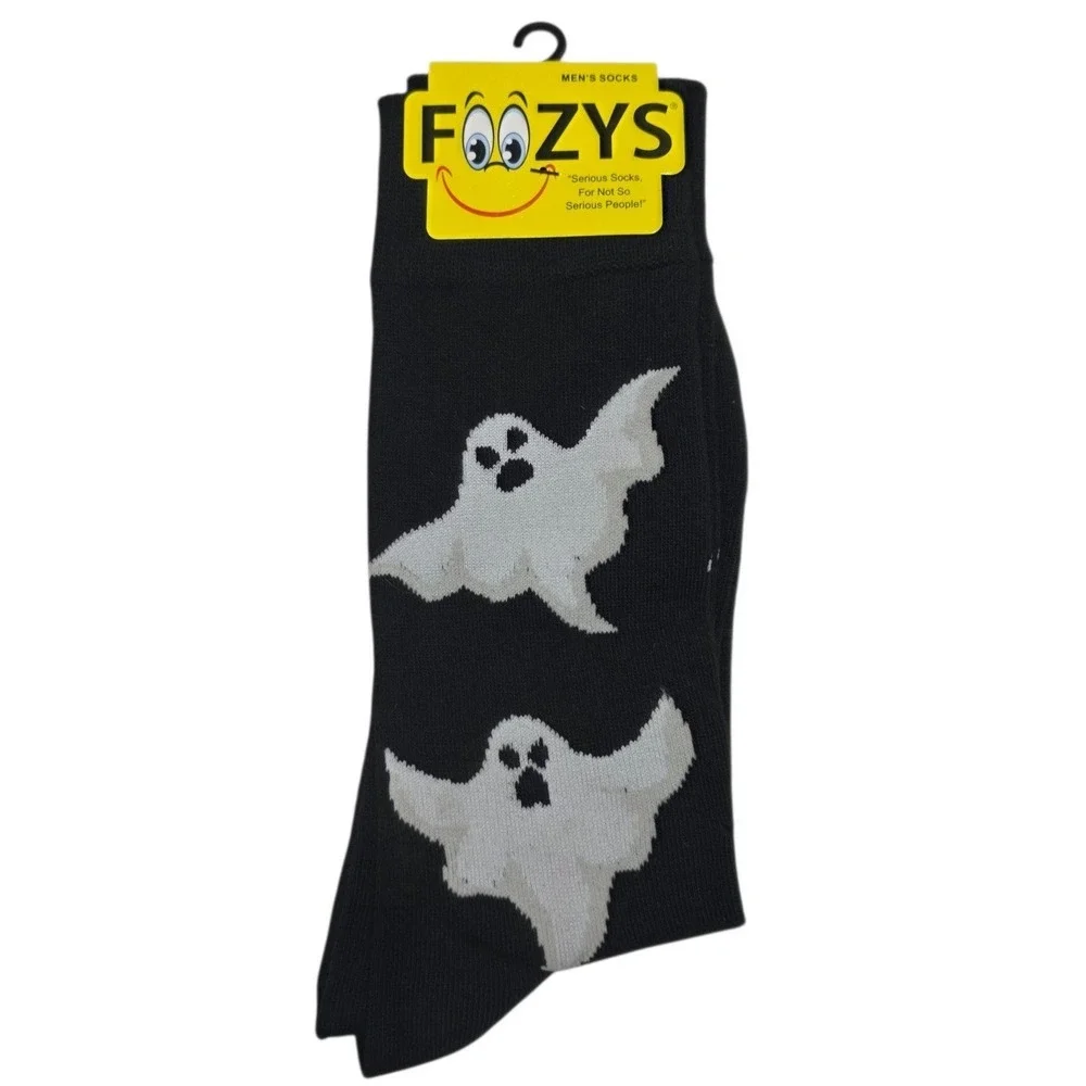 NEW Foozys Crew Socks Mens 10-13 Black Ghost Halloween Novelty Spooky Knit